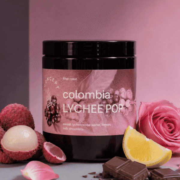 Cafea de specialitate Concept Coffee Lychee Pop Colombia co-fermentat cu lychee – note de lychee, iasomie și caramel
