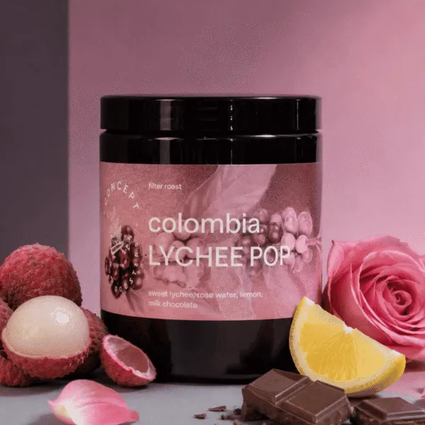 Cafea de specialitate Concept Coffee Lychee Pop Colombia co-fermentat cu lychee – note de lychee, iasomie și caramel