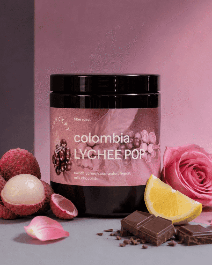 Cafea de specialitate Concept Coffee Lychee Pop Colombia co-fermentat cu lychee – note de lychee, iasomie și caramel